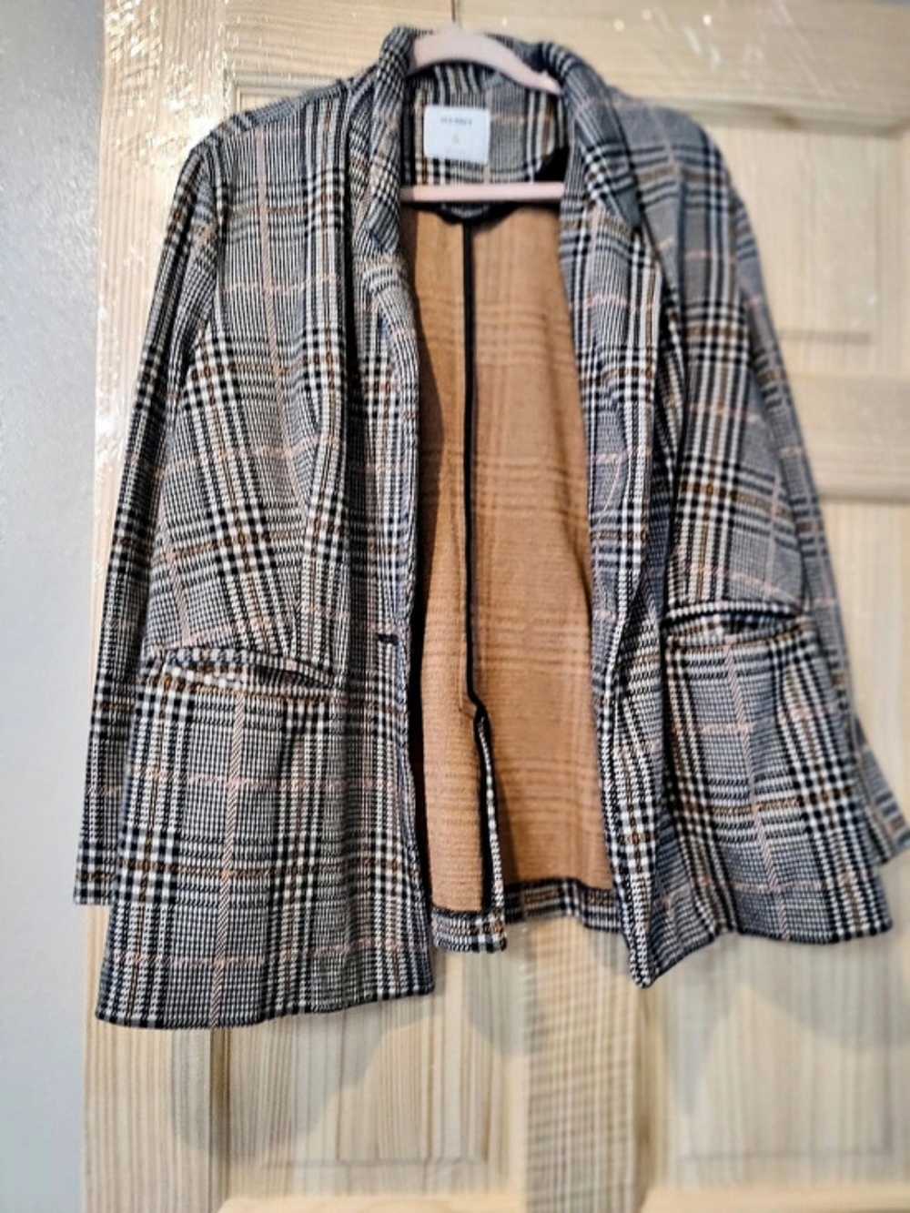 Old Navy Oversized Patterned Blazer Plaid Blazer Gray & Pink XL